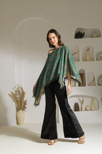 Aasira Printed Lurex Velvet Asymmetric Cape