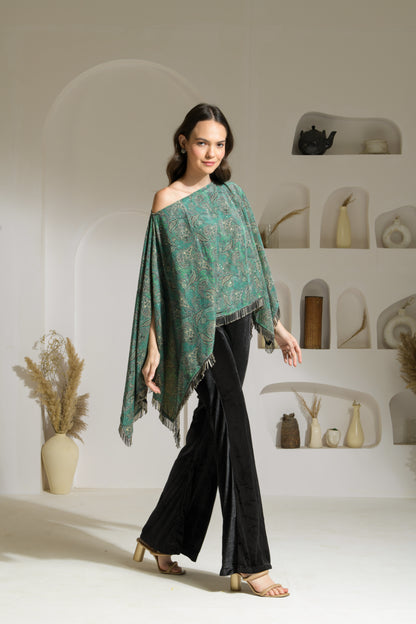 Aasira Printed Lurex Velvet Asymmetric Cape