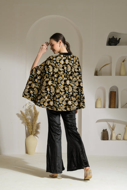 Sawera Coloured Floral Embroidered Velvet Cape