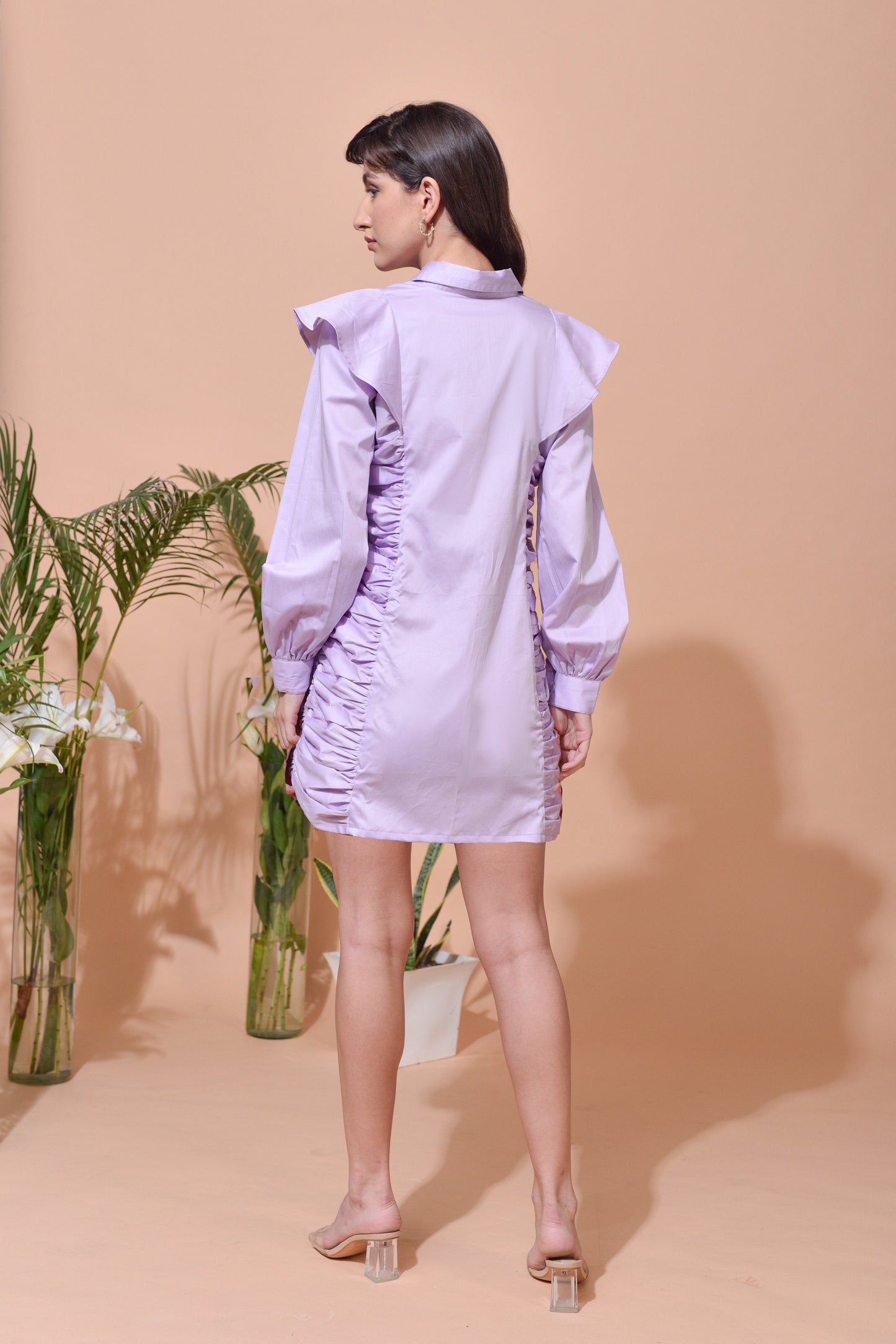 Mindy Gathered Shirt Dress - Lilac