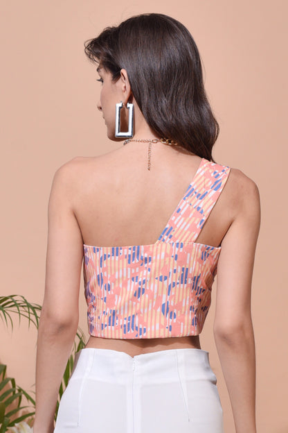 Kat in-house Print Rayon One shoulder Crop Top