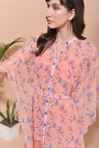 Eleanor in-house Print Georgette Kaftan with Belt