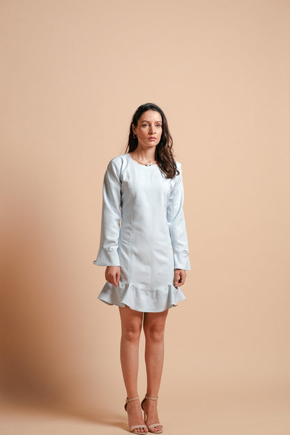 Canna Straight Fit Ruffle Dress ( Pastel Blue )