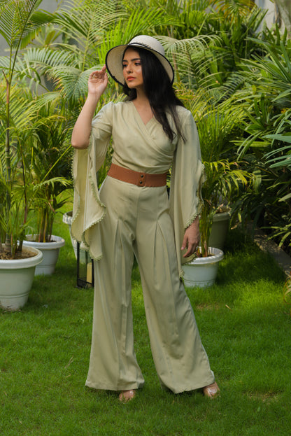 Jade Cascade Sleeve Draped Jumpsuit