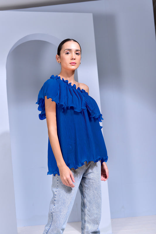 Breeze Pleated Georgette 3-Way Top - Blue