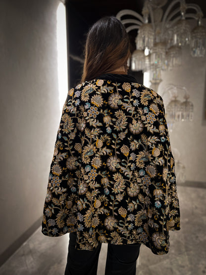 Sawera Coloured Floral Embroidered Velvet Cape