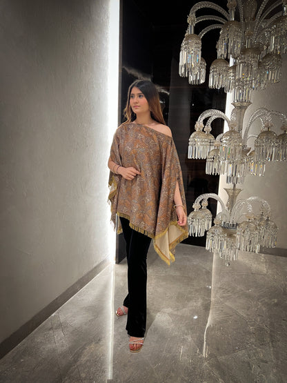 Aasira Printed Lurex Velvet Asymmetric Cape with Velvet Fit & Flared Trousers