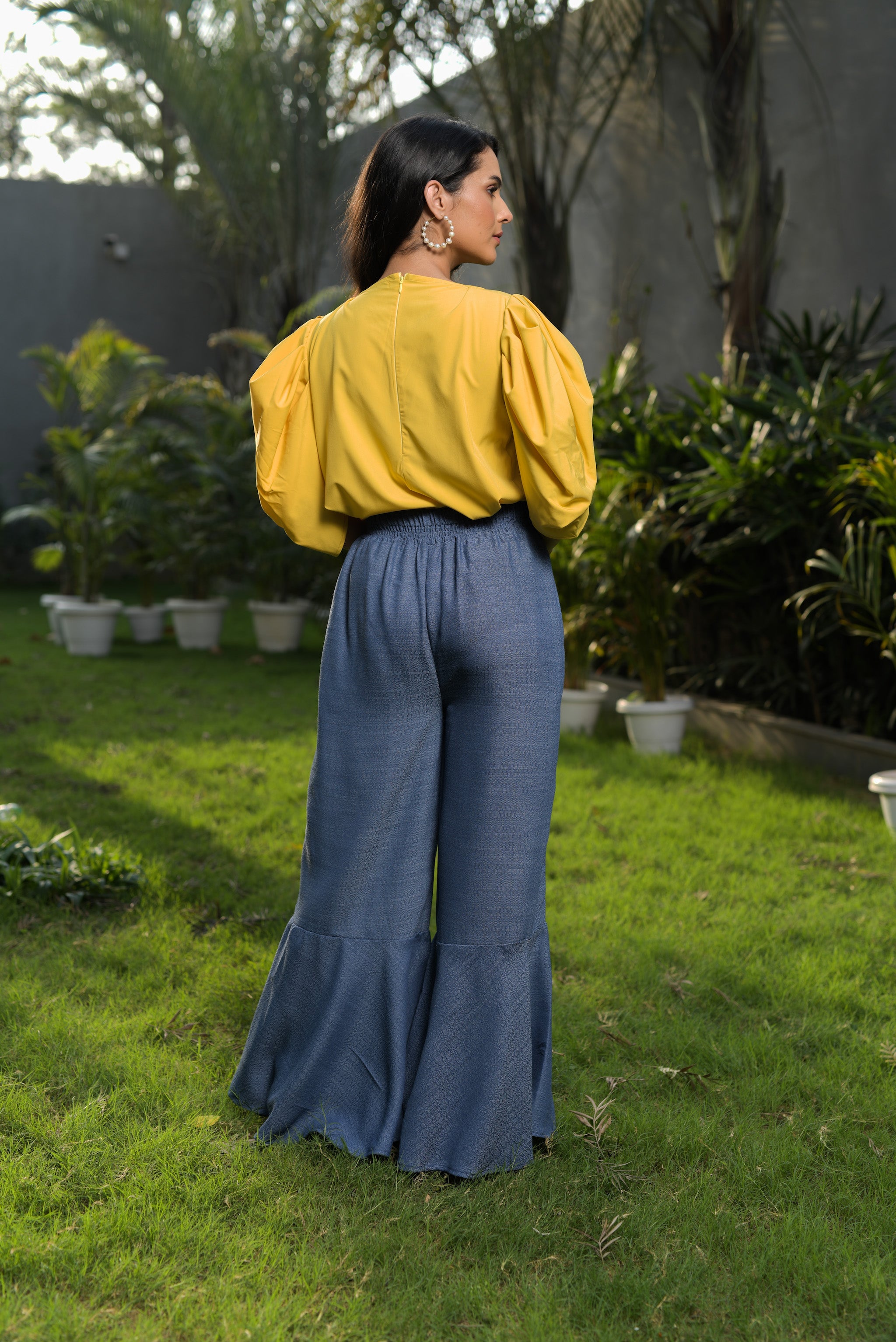 EMBELISHED CAPE PAIRED WITH BUSTIER AND COWL PANTS – Amrit Dawani